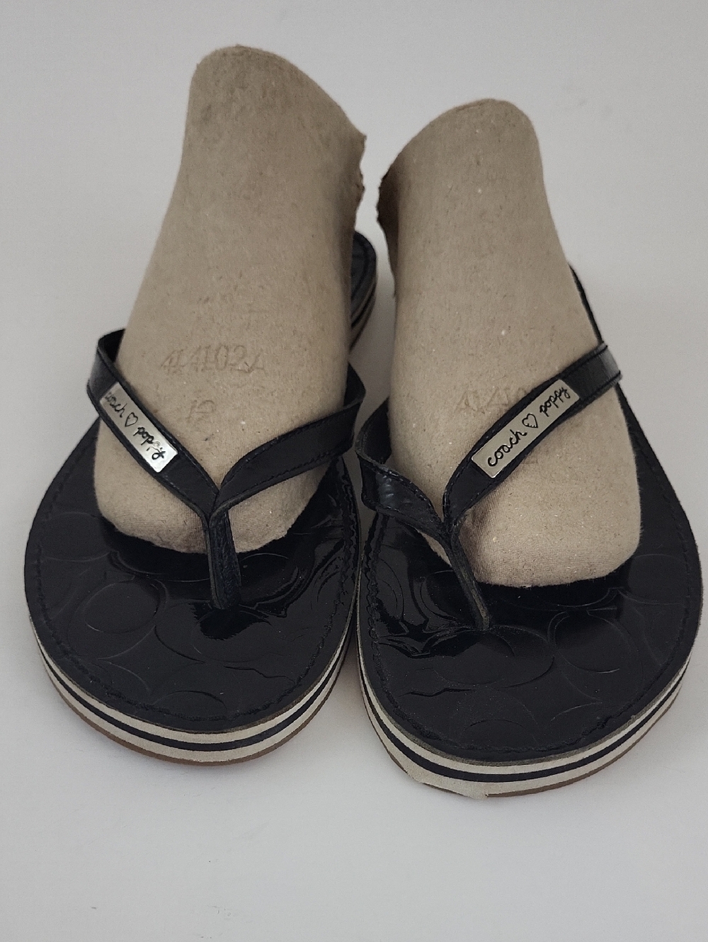 Coach Poppy Wilma Black Patent Leather Thong Flip Flops Size 11 B
